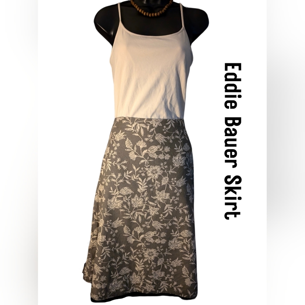 Eddie Bauer Linen and Cotton A line Sage Floral skirt